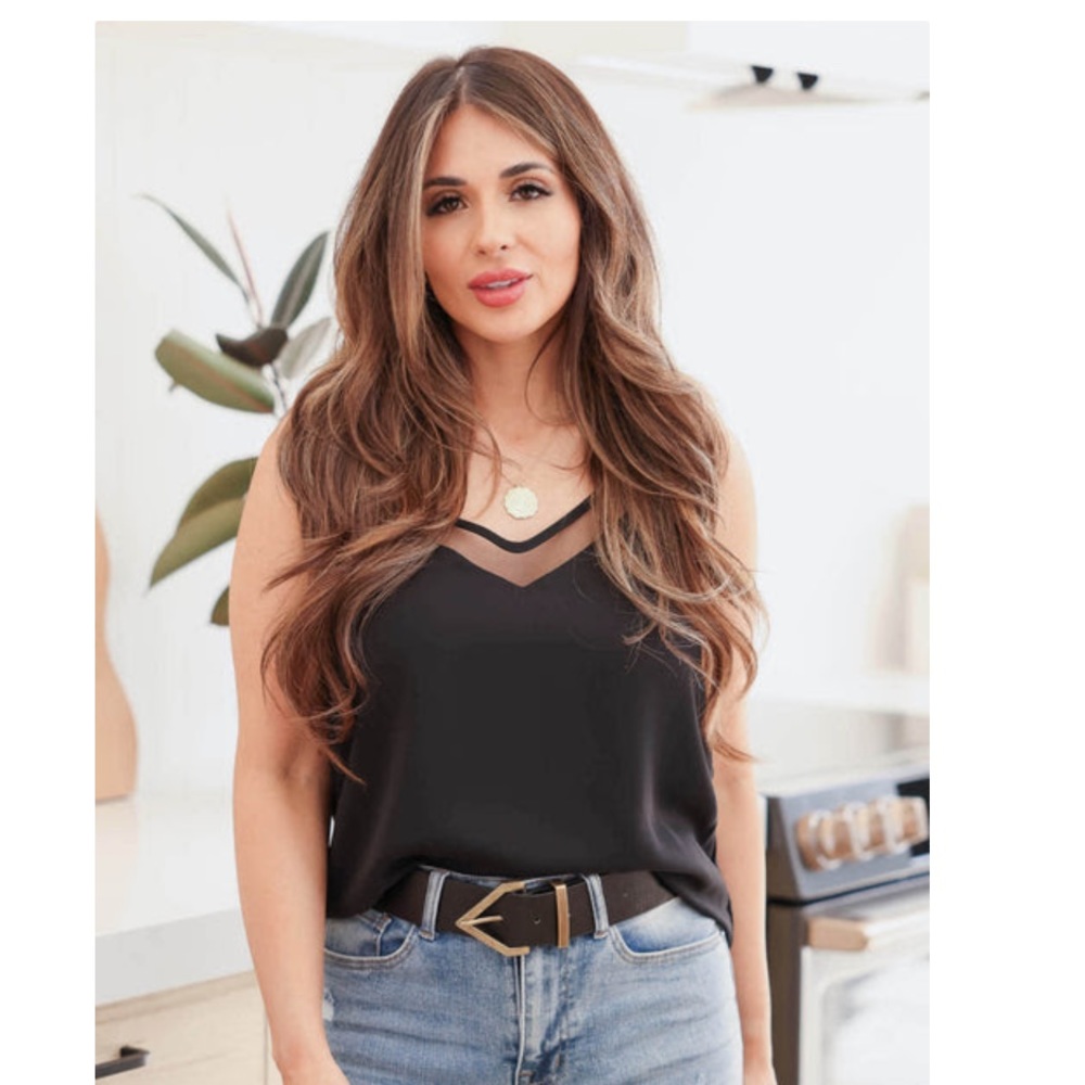 TROUBLE WITH A HEARTBREAK CAMI - BLACK size large fits tight